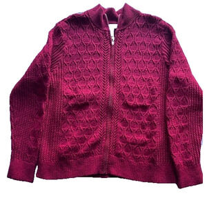Charter Club Size L Front Zip up Cable Knit Sweater RED Pre-owned, Excellent